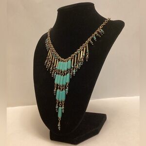 Turquoise and Gold Statement Necklace
